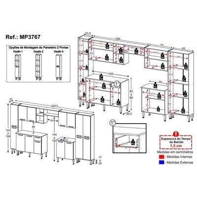 Armário Cozinha Modulada Completa 329,5cm Pequim Top Multimóveis Mp3767 Madeirado-preto