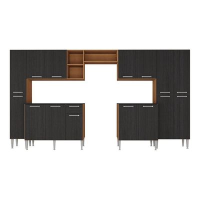 Armário Cozinha Modulada Completa 329,5cm Pequim Top Multimóveis Mp3767 Madeirado-preto
