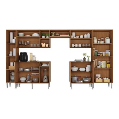 Armário Cozinha Modulada Completa 329,5cm Pequim Top Multimóveis Mp3767 Madeirado-preto