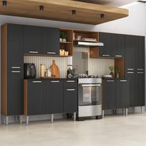 Armário Cozinha Modulada Completa 329,5cm Pequim Top Multimóveis Mp3767 Madeirado-preto