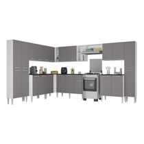 Armário Cozinha Modulada Completa De Canto 534cm Pequim Pop Multimóveis Mp3771 Branco-lacca Fumê