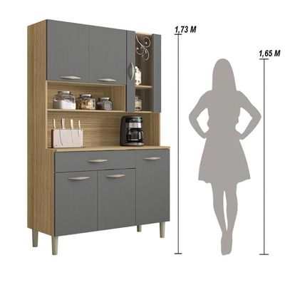 Armário De Cozinha Compacta 6 Portas 1 Gaveta Paris - Freijó/gris