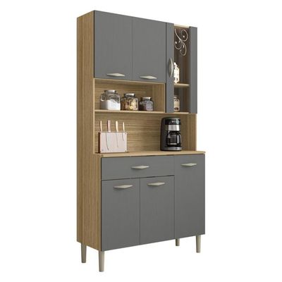 Armário De Cozinha Compacta 6 Portas 1 Gaveta Paris - Freijó/gris