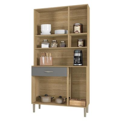 Armário De Cozinha Compacta 6 Portas 1 Gaveta Paris - Freijó/gris
