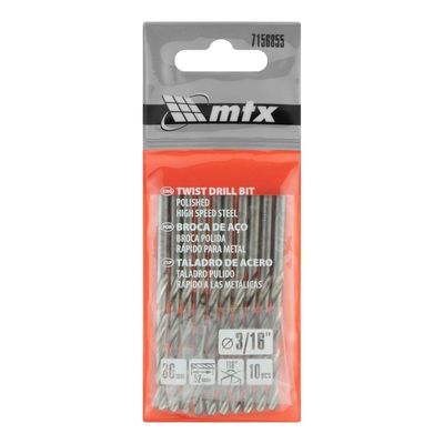 Broca Aço Rápido Metal Haste Cilíndrica 10 Pçs 3/16 Pol Mtx