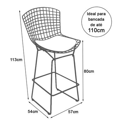 Banqueta Bertoia Preta D80 Assento Branco