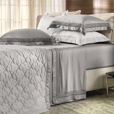 Jogo De Cama Queen Altenburg Cetim Bambu 300 Fios Unitá Cinza