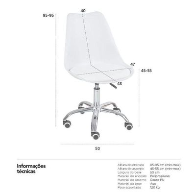 Kit 3 Cadeira Home Office Leda Giratória, Base Cromada Com Rodízios, Regulagem De Altura,branco