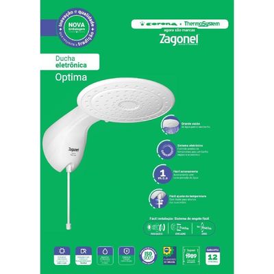 Ducha Eletrônica Optima 7700 Watts 220 Volts Branco Dopel77220br03 Zagonel Ducha 7700w 220v Opti