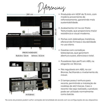 Armário De Cozinha Completa Modulada Milão Menu Móveis Preto