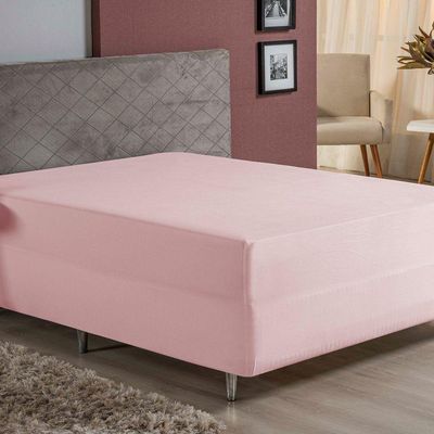 Lençol Com Elástico King Nobre 1 Peça Luva De Box 55cm De Altura Malha 100% Algodão - Rosa