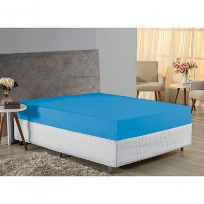 Lençol Com Elástico Queen Nobre 1 Peça 30cm De Altura Malha 100% Algodão - Turquesa