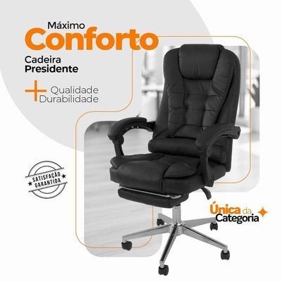 Cadeira De Escritório Oficial Presidente Ergonômic Apoio Pés Preto