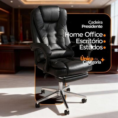 Cadeira De Escritório Oficial Presidente Ergonômic Apoio Pés Preto