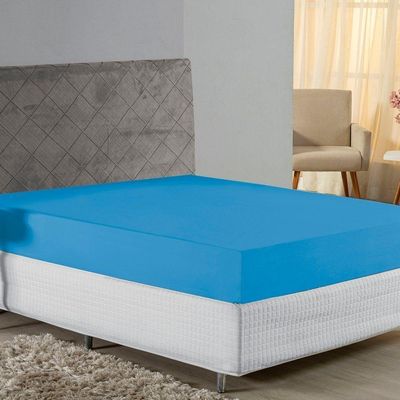 Lençol Com Elástico Queen Nobre 1 Peça 30cm De Altura Malha 100% Algodão - Turquesa