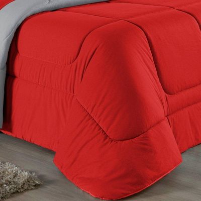 Edredom Queen Nobre 1 Peça Dupla Face 2,40m X 2,60m Malha 100% Algodão - Vermelho / Cinza