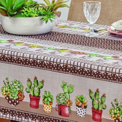 Toalha De Mesa Vilela Em Oxford Retangular 2,10m X 1,40m 100% Poliéster - Cactos