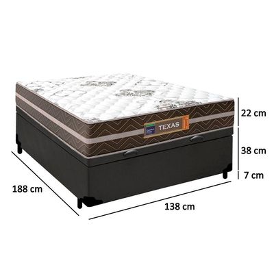 Cama Box Baú Casal Sintético + Colchão Molas Ensacadas Texas Prime Colchões 138cm Cinza