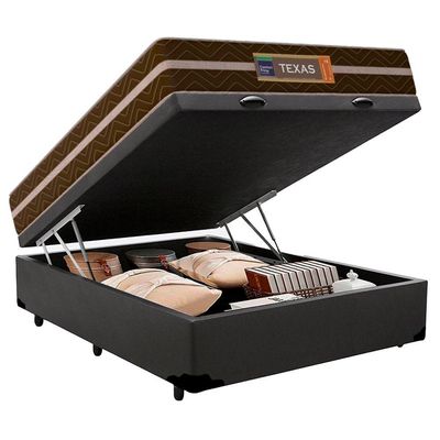 Cama Box Baú Casal Sintético + Colchão Molas Ensacadas Texas Prime Colchões 138cm Cinza