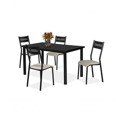 Conjunto Mesa Jasmim 1,20X0,80 Mdp C/4 Cadeiras Titanium Tampo Preto Tubo Preto