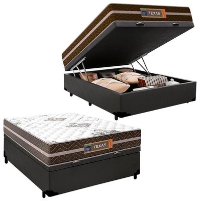 Cama Box Baú Casal Sintético + Colchão Molas Ensacadas Texas Prime Colchões 138cm Cinza