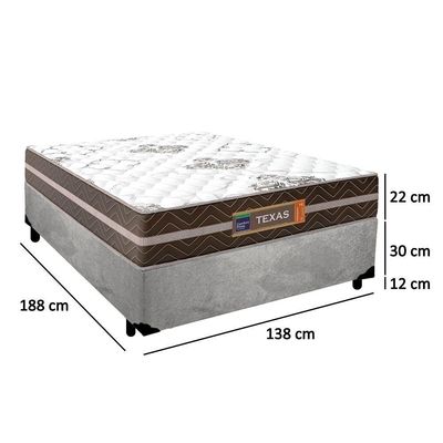 Cama Box Casal Suede + Colchão Molas Ensacadas Texas Prime Colchões 138cm Cinza