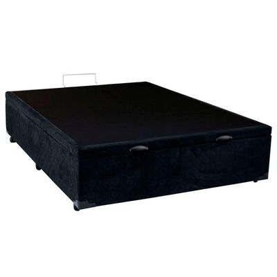 Cama Box Baú Casal Suede Mega Cama 138x188x45cm Preto