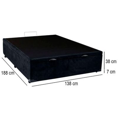 Cama Box Baú Casal Suede Mega Cama 138x188x45cm Preto