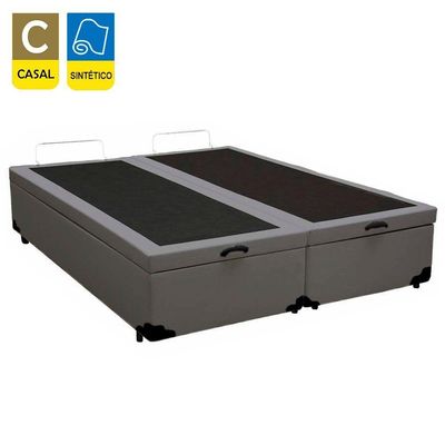 Cama Box Baú Casal Bipartido Sintético Mega Cama Cinza 138x188x45cm