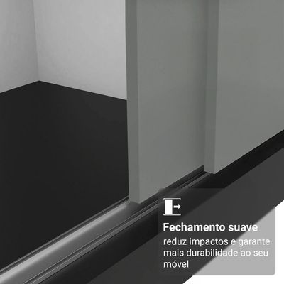 Guarda-roupa Casal Com Pés 3 Portas De Correr De Espelho Preto Cinza Reno Madesa