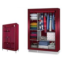 Armário Duplo Portátil Cabideiro, Arara E 5 Prateleiras Compacto Vermelho