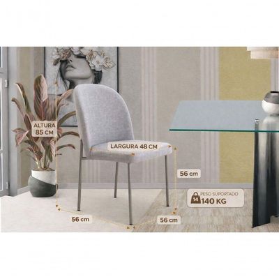 Kit 2 Cadeira Jantar Cecilia Metal Champagne Reforçada Linho Base Dourada-linho Bege