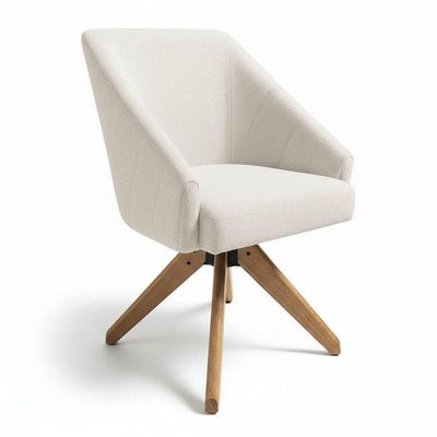 Poltrona Giratória Alana Bouclê Base De Madeira - Pallazio Cor Bege