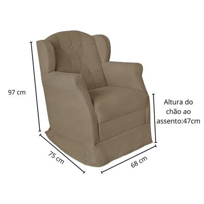 Kit Poltrona Amamentação Com Puff Confortável Serena Suede Bege Escuro