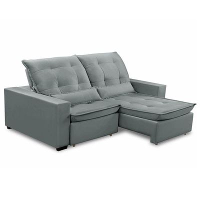 Sofa Retratil Reclinavel 2 Lugares 2,50m Atlantis Veludo Cinza Lansofbr