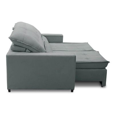 Sofa Retratil Reclinavel 2 Lugares 2,50m Atlantis Veludo Cinza Lansofbr