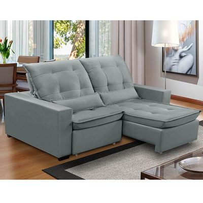 Sofa Retratil Reclinavel 2 Lugares 2,50m Atlantis Veludo Cinza Lansofbr