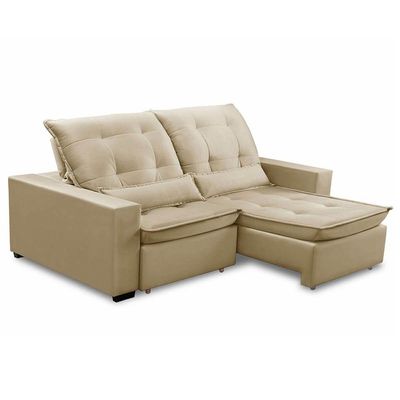 Sofa Retratil Reclinavel 2 Lugares 2,50m Atlantis Veludo Bege Lansofbr