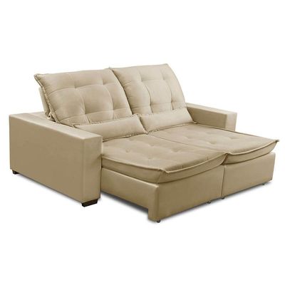 Sofa Retratil Reclinavel 2 Lugares 2,50m Atlantis Veludo Bege Lansofbr