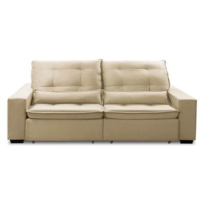Sofa Retratil Reclinavel 2 Lugares 2,50m Atlantis Veludo Bege Lansofbr
