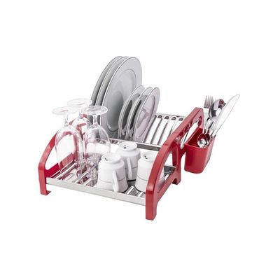 Escorredor 12 Prato Aço Inox Tipo Cama Vermelho