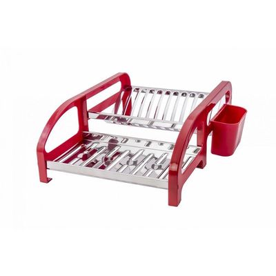 Escorredor 12 Prato Aço Inox Tipo Cama Vermelho