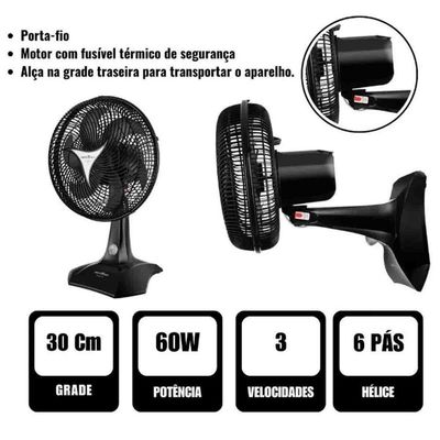 Ventilador Super Silencio 30 Cm Britânia Protect Preto 220V