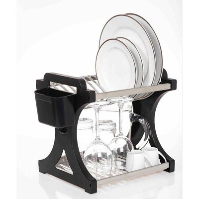 Escorredor 12 Pratos Inox Tipo Alto Lateral Em Pp Preto