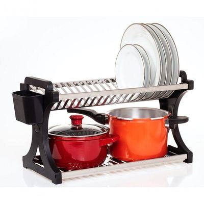 Escorredor 20 Pratos Inox Tipo Alto Lateral Em Pp Preto