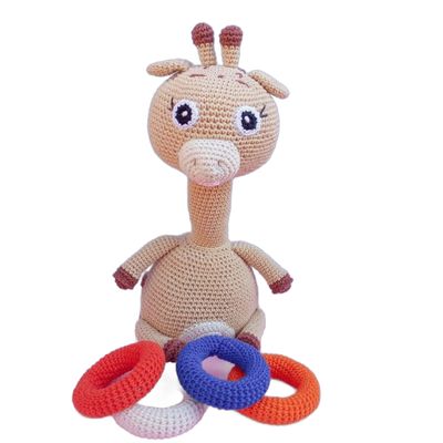Brinquedo Infantil Girafa Pedagógica Crochê 31cm artesanal colorida