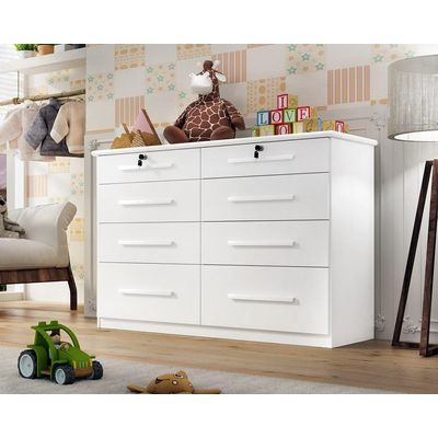 Comoda Infantil Monza 8 Gav  Com Chave Branco