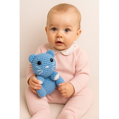 Amigurumi Bolinha Gatinho Azul 10cm Altura