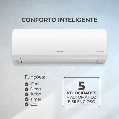 Ar Condicionado AIWA Split High Wall High Inverter 9.000 BTUs Quente e Frio AWS-AC-9QF-EU 220V