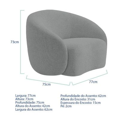 Kit Recamier Curvo Sala De Estar Inglaterra 180cm Lado Direito E Poltrona Orgânica Bouclé Cinza